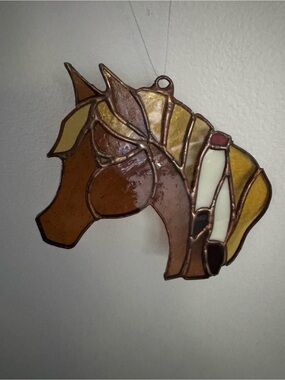 Hand crafted Stained Glass Horse Head Suncatcher - Brown and Yellow Horse Art